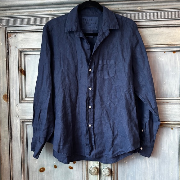 Frank & Eileen Navy Linen Relaxed Eileen Shirt Size M - Picture 11 of 12